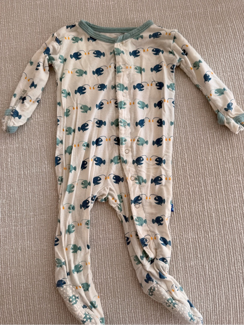 Kickee Pants Cream Footed One-Piece with Blue & Teal Fish